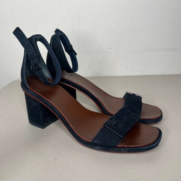 Tory Burch Navy Gabrielle Leather City Block Heel Sandal Size 8 - Picture 2 of 10